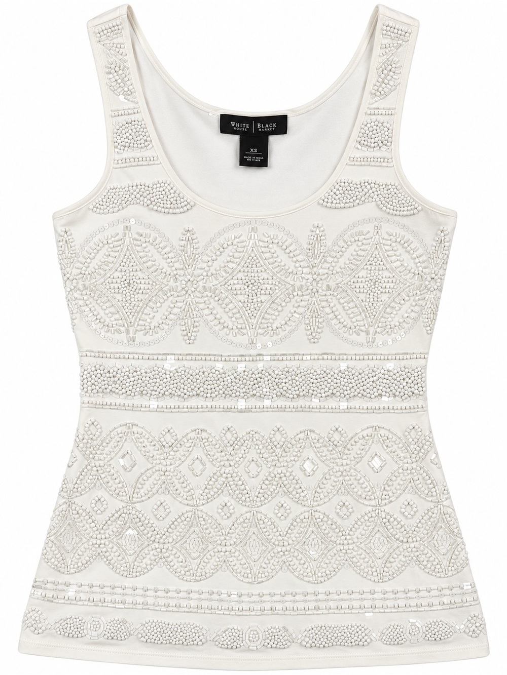 White House Black Market Ivory Beaded Sequin Tank Top XS